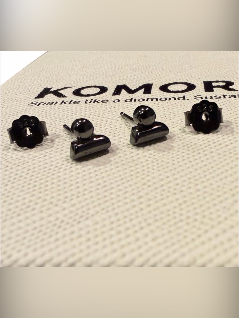 KOMORU Sustainable 925 Geometric Black Trapeze/Ball Stud Earrings,nib